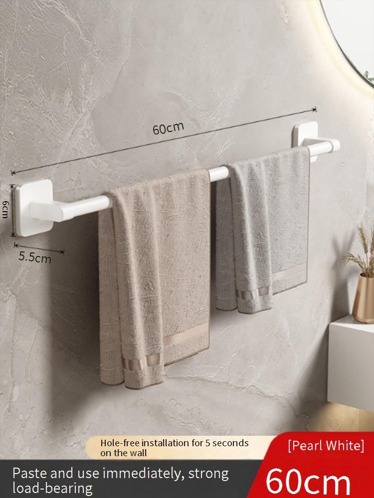 No-Drill Bathroom Towel Rack Wall Mounted, Space-Saving Single/Double Rod Holder For Towels & Toiletries (30-80cm, Gray/White, Plastic)_voghion.com