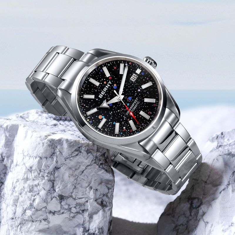 BERNY Automatic Watches For Men Fashion 20ATM Waterproof Super Luminous Mechanical Silver Watch With Date Stainless Steel Sapphire Analog Wrist Watch_voghion.com