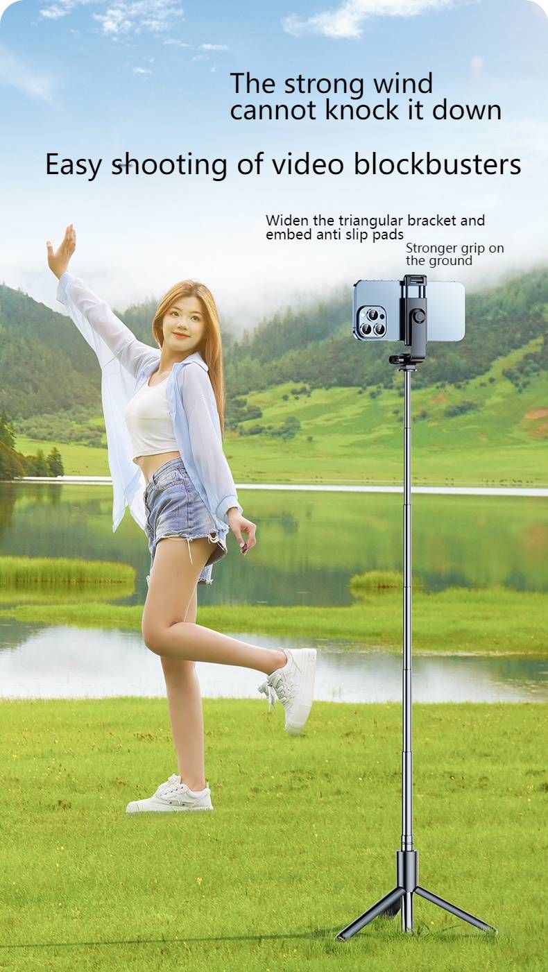 360° Rotating Selfie Stick Tripod With Bluetooth Remote & LED Light – 1m/1.7m Extendable Phone Holder For Live Streaming, Travel & Vlogging_voghion.com