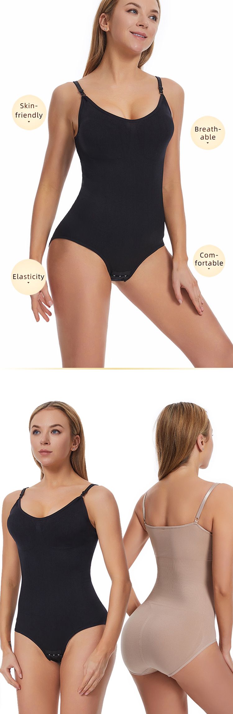 One-Piece Shaping Bodysuit For Women With Front-Closure, Crotchless Design, Butt-Lifting, Shaping Straps, Waist Cincher, Body-Shaping Garment_voghion.com