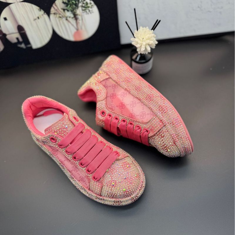 Sneakers con motivo floreale in strass - Scarpe casual basse in mesh traspirante, comode scarpe con plateau e punta tonda con soletta in PU_voghion.com