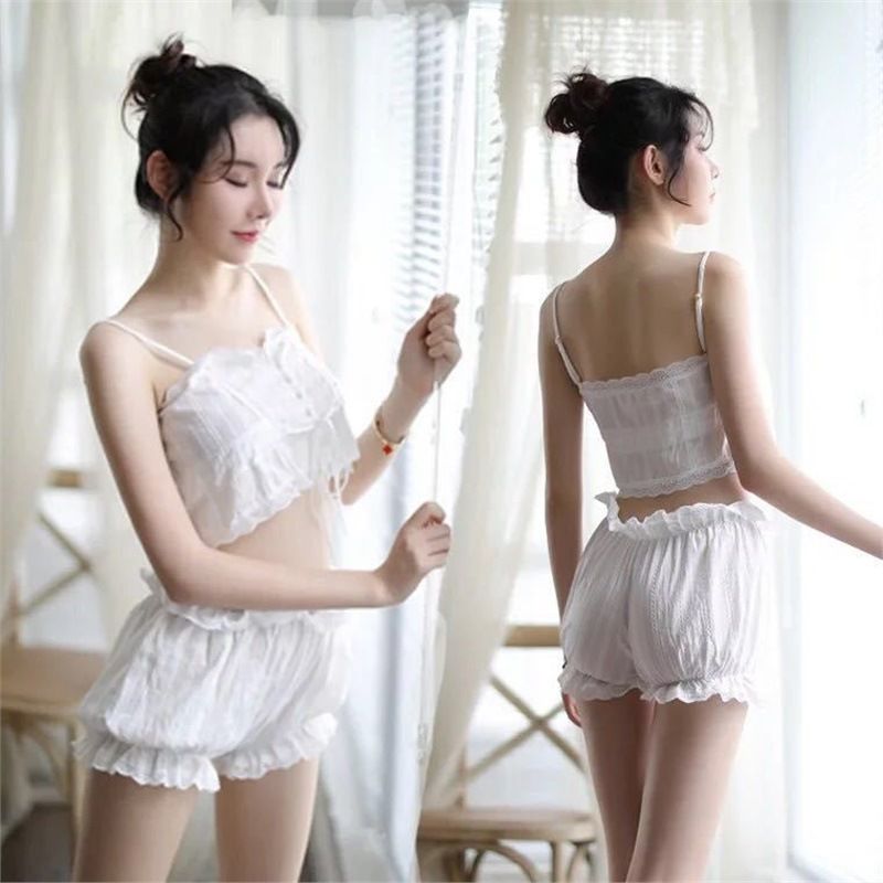 Langpinheng Neue Sexy Dessous Strap Backless Tube Top Zweiteilige Pyjamas Nachtwäsche Gericht Stil Feminin_voghion.com