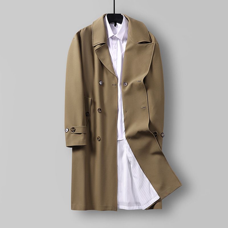 Men's Clothing Windbreaker Spring And Autumn Super Long Over The Knee Double Breasted Loose Coat Casual Large Size Outline Coat_voghion.com