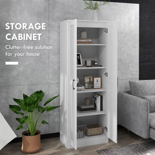 HOMCOM 69" Tall Storage Cabinet With Movable Storage Shelves, Modern Style Pantry Cupboard Cabinet With Soft Close Doors, White_voghion.com