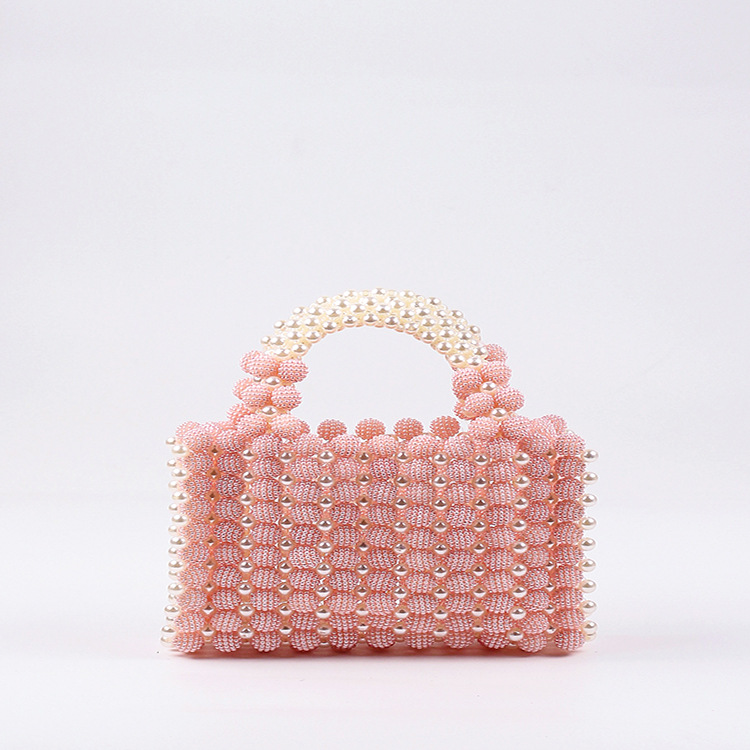 Borsa quadrata decorata con papavero piccolo intrecciata a mano Pearl Banquet_voghion.com