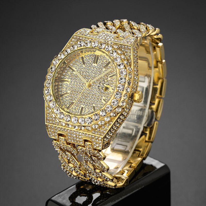 Men's Watch Hip Hop Iced Diamond Watch Men's Fashion Cuban Chain Quartz Watch_voghion.com