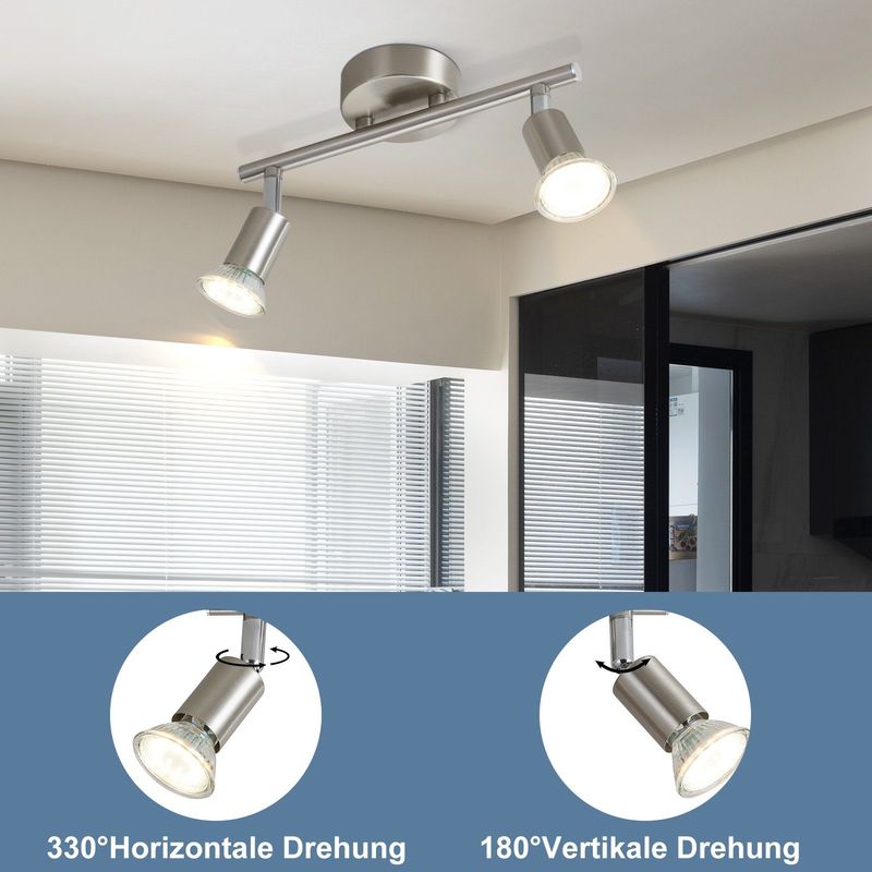 Glitzerlife LED Deckenstrahler 2 Flammig Flurlampe - Modern Silber GU10 Schwenkbar 330° Drehbar Wandstrahler Für Flur Schlafzimmer Küche_voghion.com