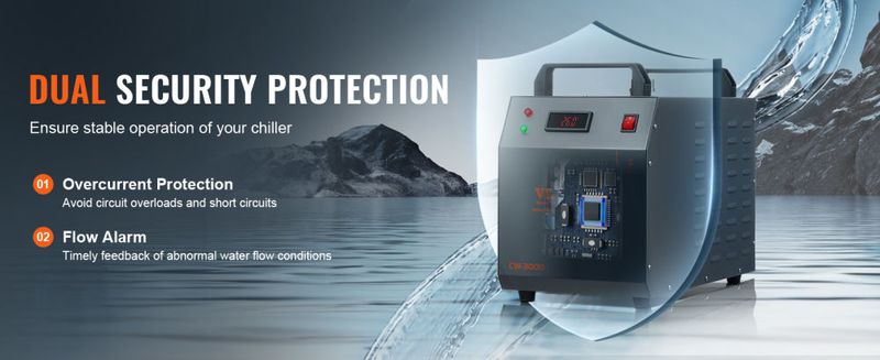 Industrial Water Chiller, CW-3000, 80W Air-Cooled Industrial Water Cooler Cooling System with 12 L Water Tank Capacity 12 L/min Maximum Flow Rate, for_voghion.com
