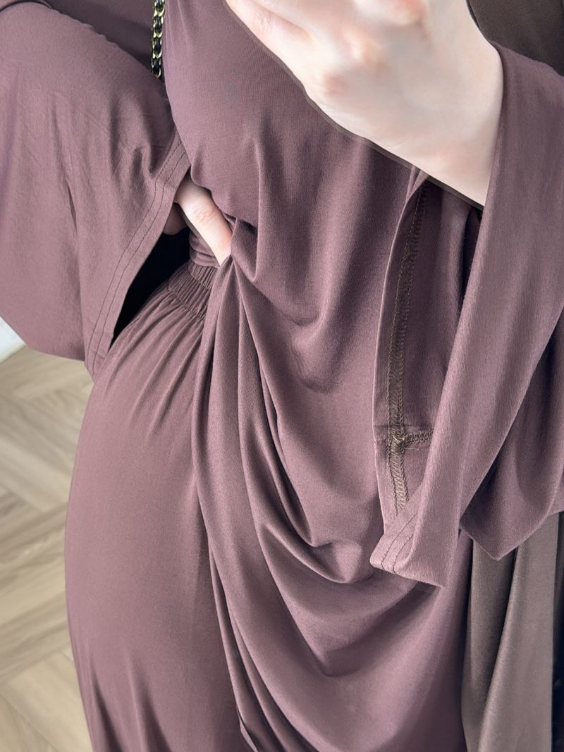 New Arrival Modest Muslim Women's Outfit - Loose Fit Long Sleeve Top & Pants Set, Breathable Modal Fabric, Elegant Solid Color_voghion.com