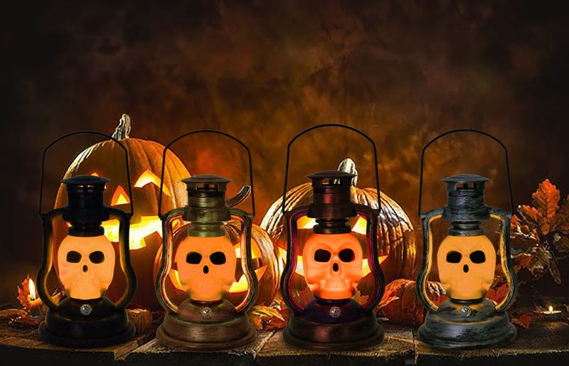 Cross Border Skull Pumpkin Lantern Halloween Battery Lantern Outdoor Garden Camping LED Portable Kerosene Lamp_voghion.com