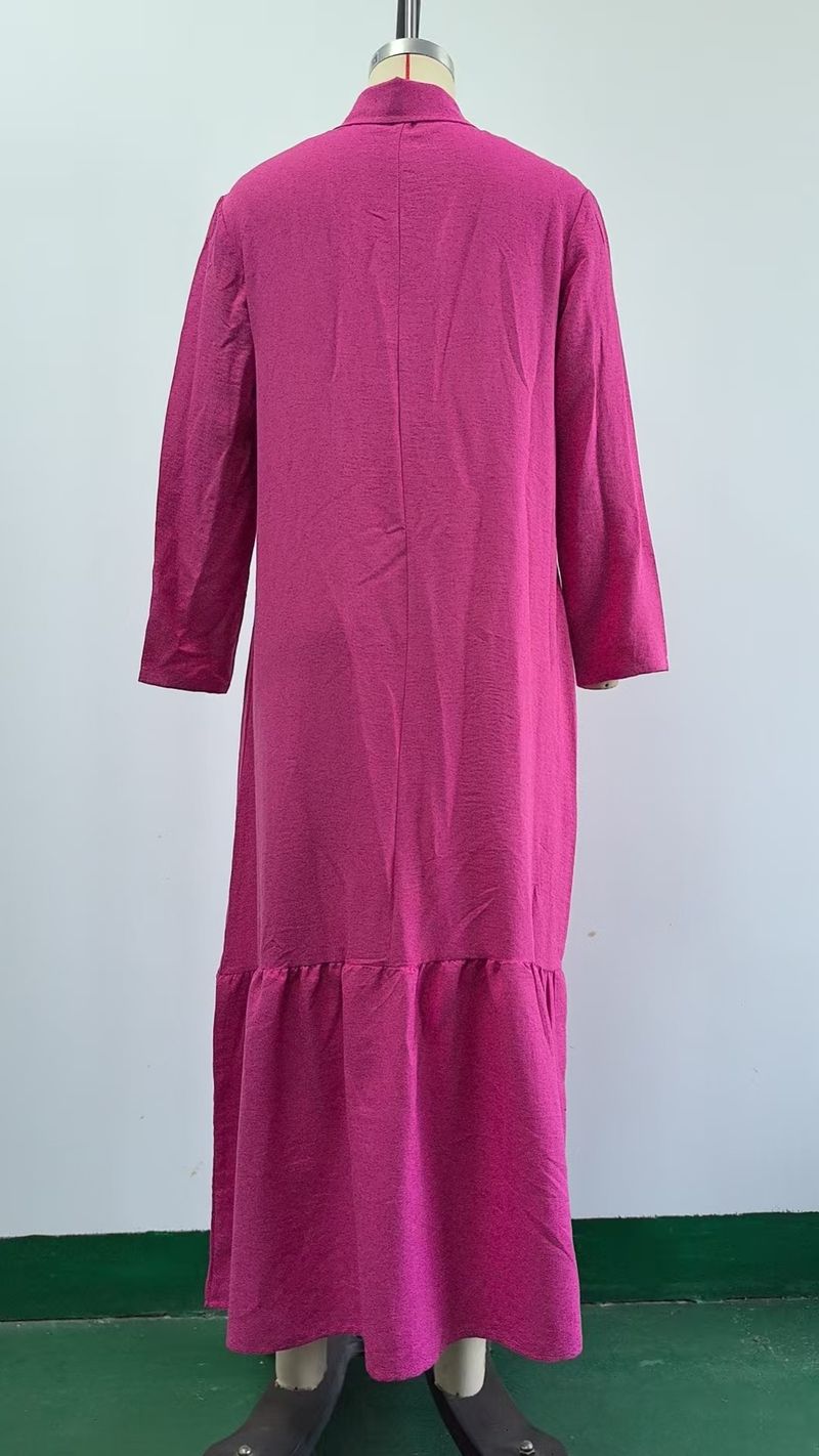 GraceChic, abito lungo con bottoni, nuova camicia ampia, casual e alla moda, colore unito, per il commercio transfrontaliero europeo e americano, 2025_voghion.com