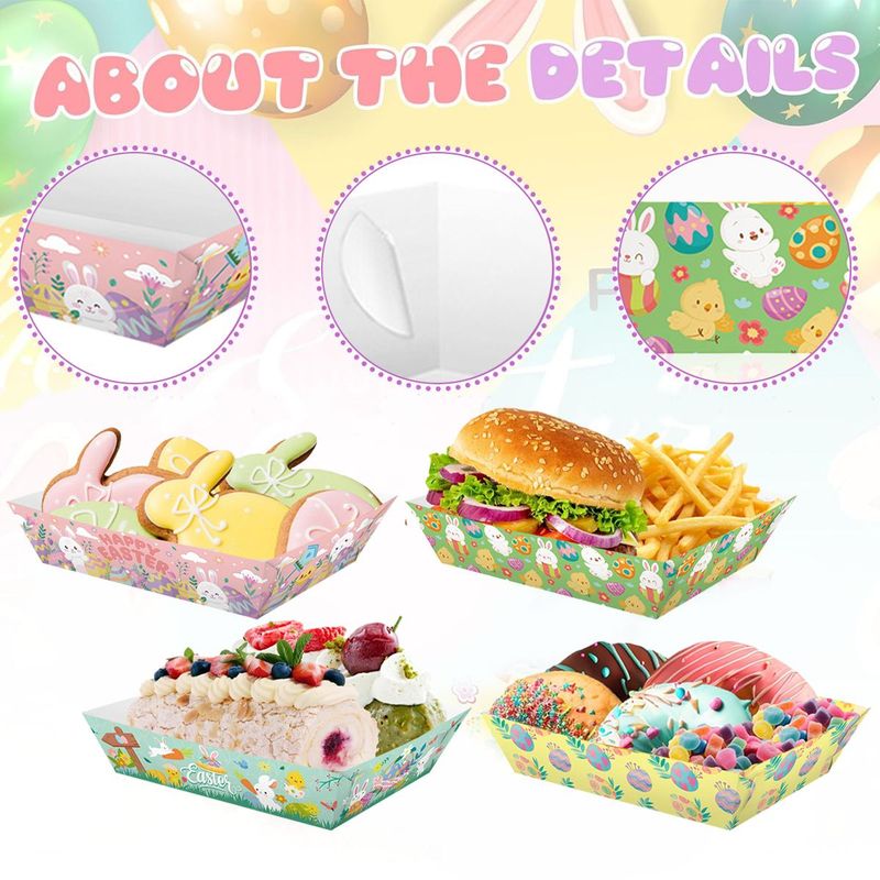 12 PCS Easter Paper Snack Trays 4 Styles Happy Easter Disposable Food Boats Bunny Easter Chicks Pattern Serving Tray For Easter Holiday Spring Themed Party Supplies_voghion.com