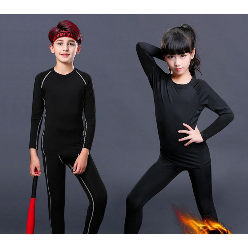 Fleecegefütterter Kompressions-Trainingsanzug für Kinder, schnelltrocknende Yoga- und Fitness-Leggings, Basketball-Sportset für Jugendliche_voghion.com