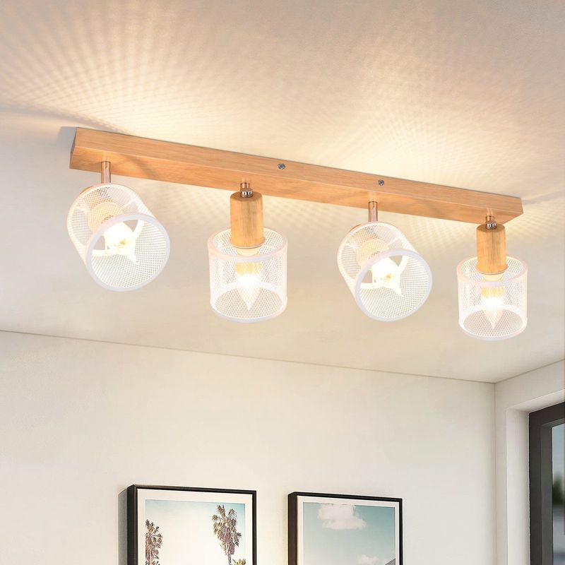 Glitzerlife Deckenstrahler 4 Flammig Weiß Deckenlampe Holz - Deckenleuchte E14 Modern Deckenleuchte Schwenkbar 350° Max.25w Innen HolzoptikSpotlights Für Flur_voghion.com