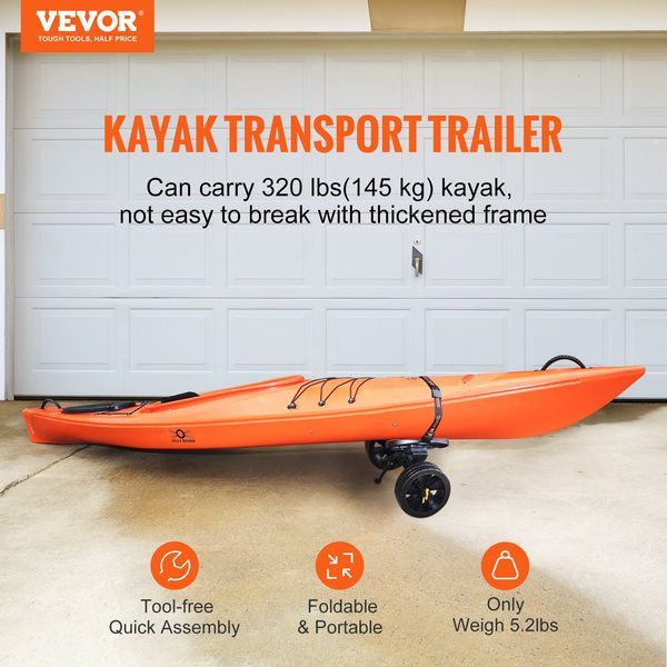 Heavy Duty Kayak Cart, 320lbs Load Capacity, Detachable Canoe Trolley Cart With 10'' Solid Tires, Adjustable Brackets & Nonslip Support Foot, F_voghion.com