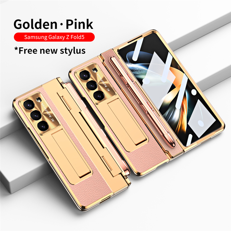 Hinge Leather Phone Cae For Samung Galaxy Z Fold 5 5G Cover With S Pen Camera Screen Protection Shockproof Coque_voghion.com