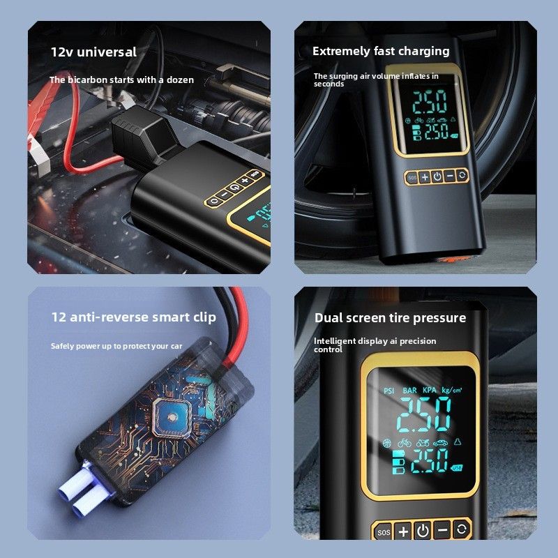 Autobatterie mit Dianbao-Reifenluftpumpe, 12 V, Notstart-Stromversorgung, Autoluftpumpe, multifunktionales Fahrzeug_voghion.com