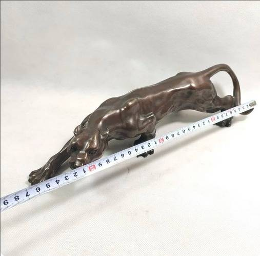 Stor 36 cm bronseskulpturstatue panter leopard jaguarkatt merket emaljedekorasjon messing bronse hjem skrivebordsdekor_voghion.com