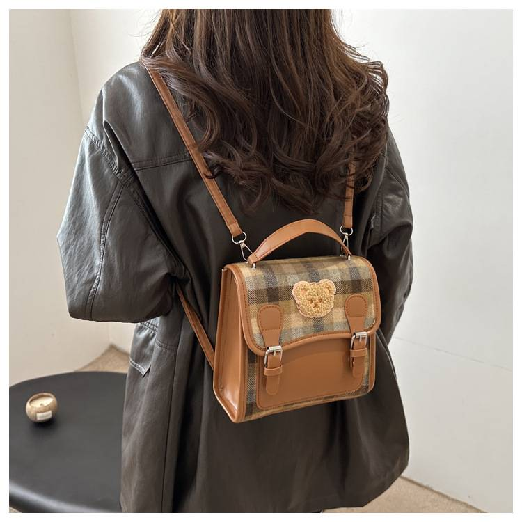 New Stylish Multi-functional Backpack Female Student Bag Light Handbag Plaid Leisure Travel Backpack_voghion.com