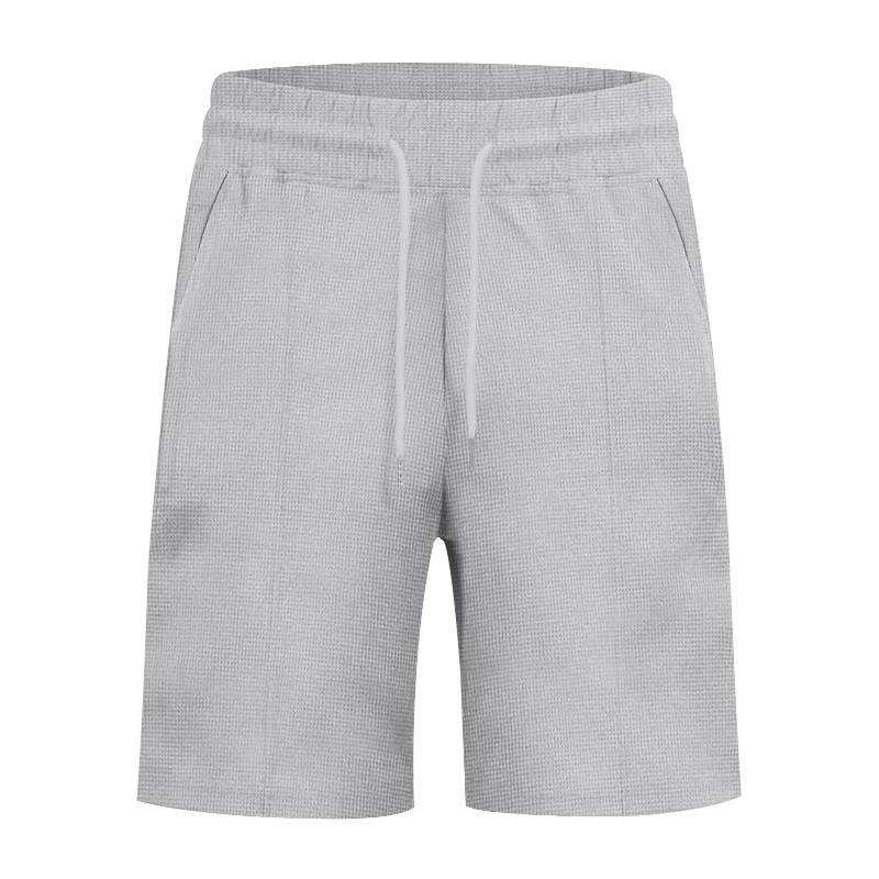 Waffle Herren Sommer Casual Tethered Henry Kurzarm Shorts Anzug_voghion.com