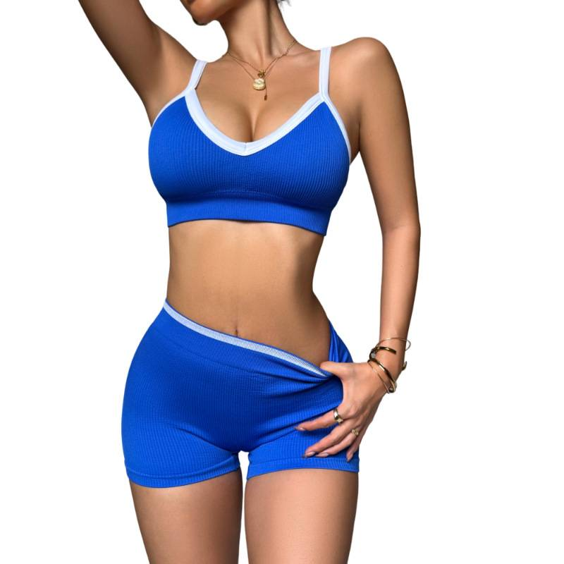 Damenbekleidung Collision Sling Schnelltrocknendes Sport-BH-Set Gerafftes stoßfestes Pad Yoga-BH Outdoor-Lauf-Fitnesskleidung_voghion.com