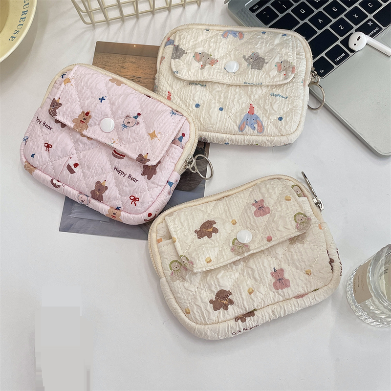 Niedliche gesteppte multifunktionale Aufbewahrungstasche mit Cartoon-Blumenmuster, Organisationstasche, Ausweistasche, Kartentasche, Schlüssel- und Münzgeldbörse_voghion.com