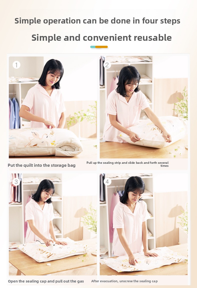 Vacuum Storage Bags With Pump - Space-Saving Compression Bags For Blankets, Clothes & Seasonal Storage (PET+PE Material, 4 Sizes: X-Large To Small)_voghion.com