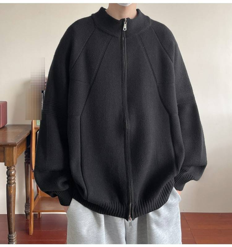 Autumn And Winter New Double Zipper Sweater Cardigan Jacket Knit Sweater High End Business_voghion.com