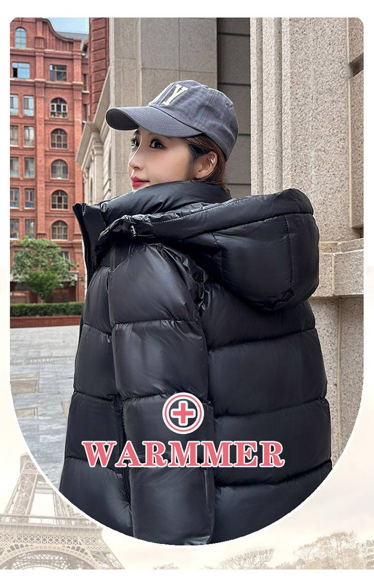 Piumino nero e oro – Cappotto corto oversize con cappuccio staccabile per donna (M-3XL)_voghion.com