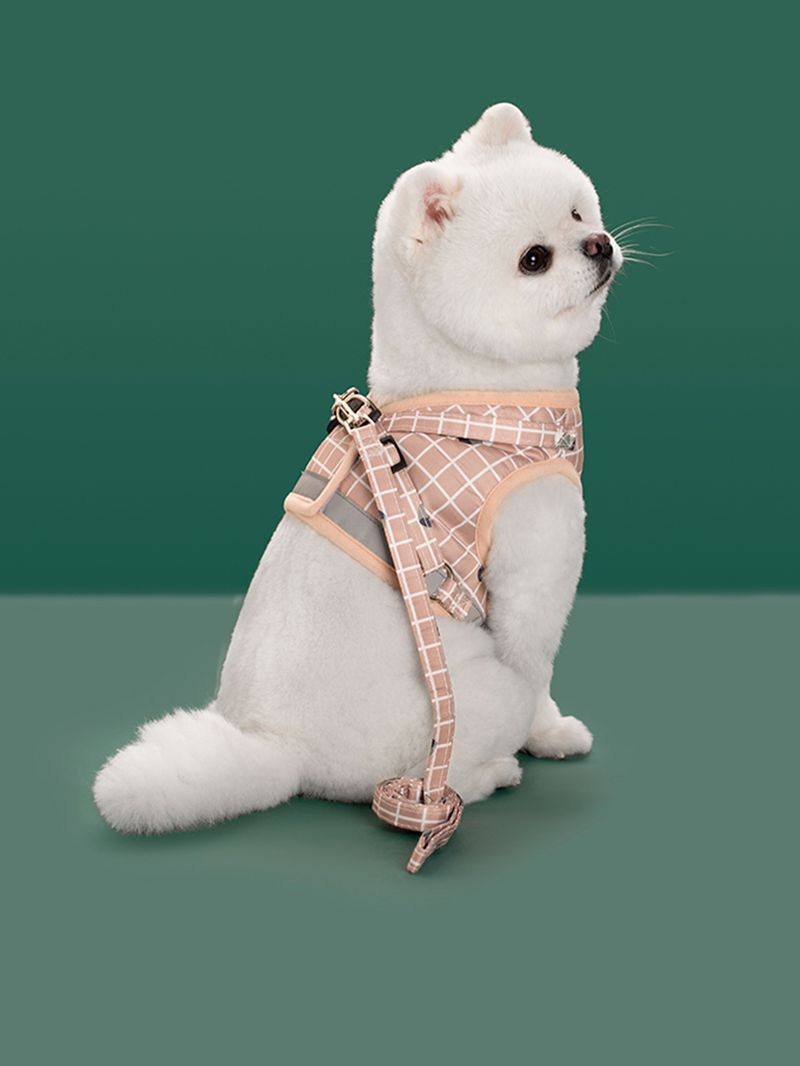 1 Set Of Reflective Plaid Pet Harness & Leash Set - Vest-Style, Breathable, Best-Selling Pet Supplies For Dogs & Cats_voghion.com