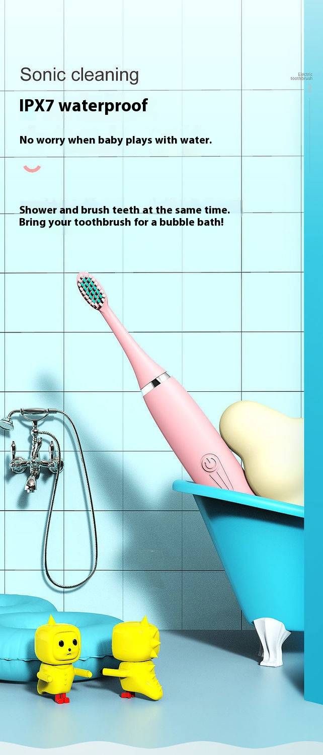 Spazzolino elettrico per bambini con 5 modalità, setole morbide, ricaricabile tramite USB e alimentato a batteria, divertenti disegni di animali_voghion.com