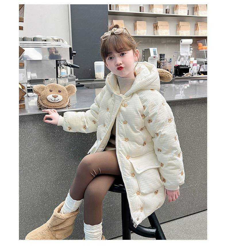 Mädchen-Wintermantel mit Cartoon-Print – Fleecegefütterte Pufferjacke mit Kapuze (120–170 cm, hoher Kragen, -20 °C-geeignet)_voghion.com