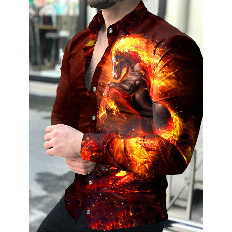 2023 New Spring Autumn Men's Long sleeved Flower Large and Thin Top Gradient Print Shirt_voghion.com