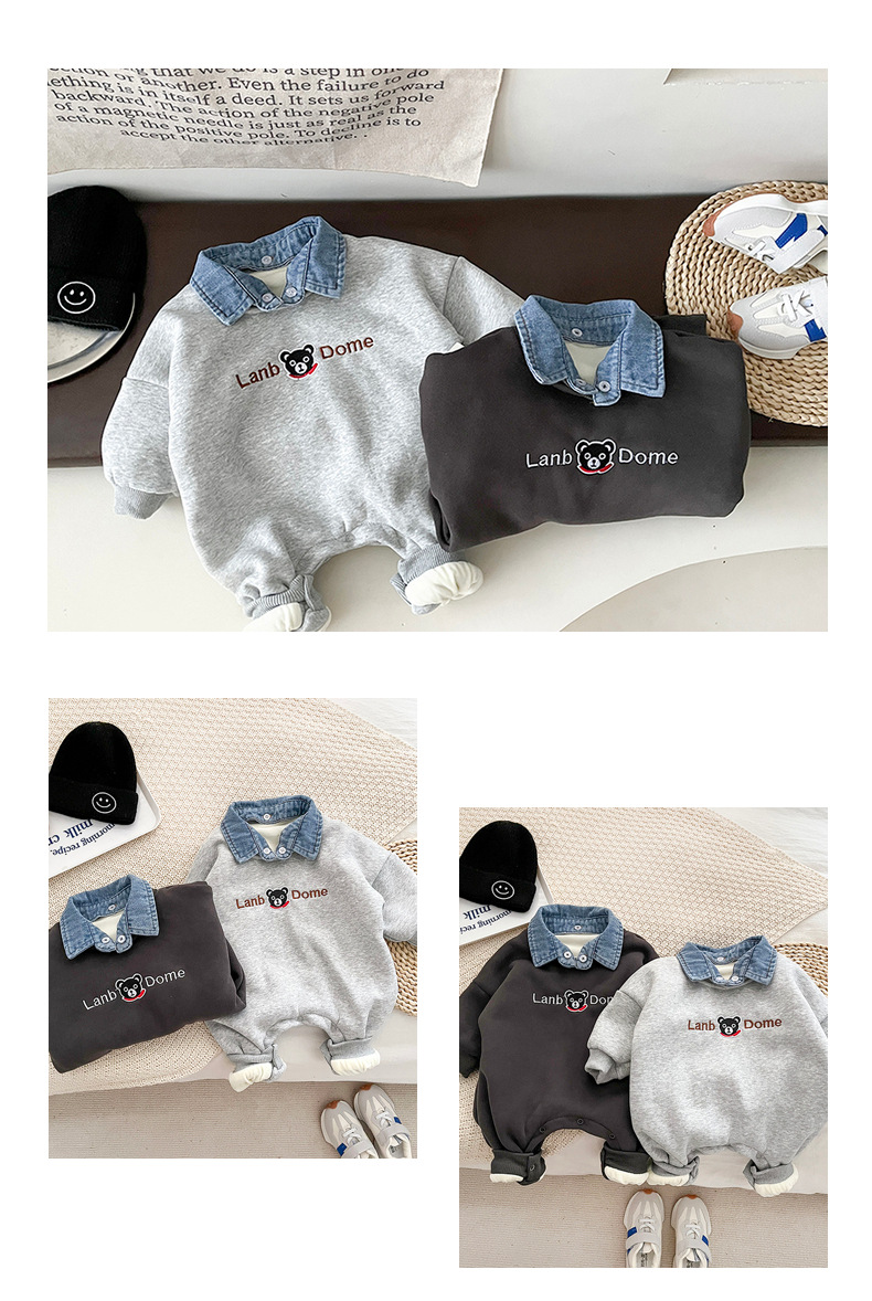 Babytøj Babytøj Vinter drenge og piger baby tegneserie cowboy krave tyk kravledragt nyfødt onesie efterår og vinter tøj_voghion.com