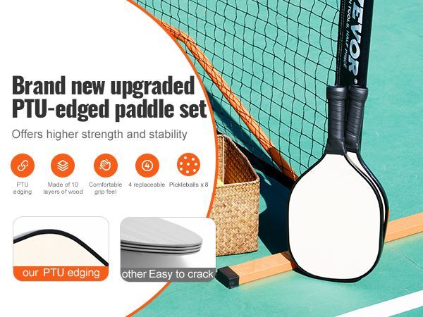 VEVOR Pickleball Net Set, 22FT Regulation Size Portable Pickleball System With Bags, Balls, Paddles, Wheels, And Court Lines, Weather Resistant Metal Frame & PE Net, For Outdoor Backyard Driveway_voghion.com