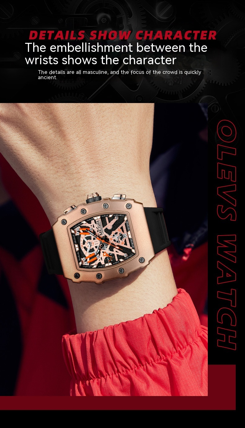 Miguel Megir Wine Bucket Square Aggressive Timing Silicone Quartz Fashion Business meeste käekell 221_voghion.com