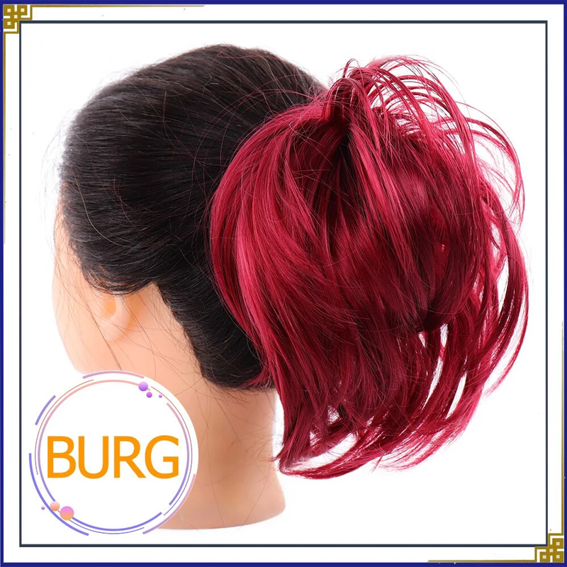 Allaosify Synthetic Hair Buns Chignon Straight Black Pink Red Blonde Scrunchie With Elastic Band Ponytail Extensions For_voghion.com