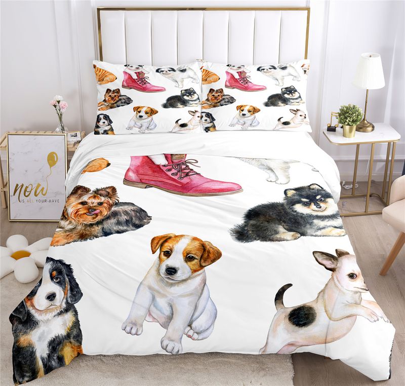Biancheria da letto per bambini, decorazione per la casa, stampa digitale, set di quattro pezzi, in tessuto di alta qualità, con simpatici animali e cani._voghion.com