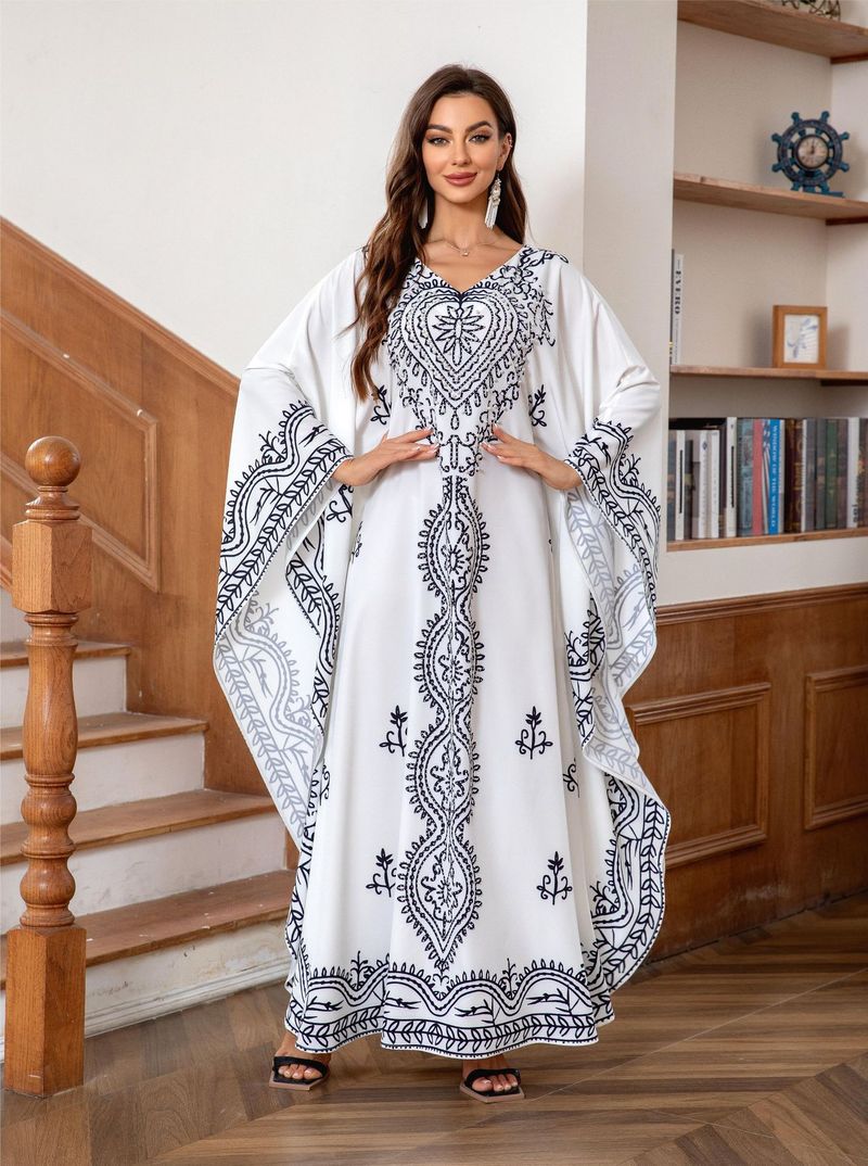 Bat Sleeve Muslin Women's Robe Large Size Loose Women's Long Skirt Abaya_voghion.com