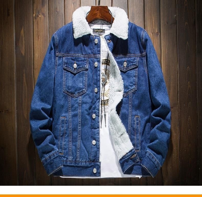 Giacca in denim di lana d'agnello per uomo, cappotto foderato in pile e spesso, giacca in cotone larga alla moda coreana, stile Ins Hong Kong_voghion.com