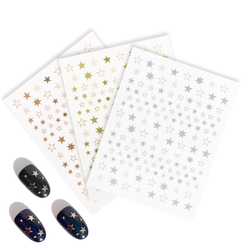 Schöne Sterne, 1 Stück, Geometrie, 3D-Nagelkunst-Aufkleber, Gold/Silber/Roségold, selbstklebende Slider, Maniküre-Dekoration_voghion.com