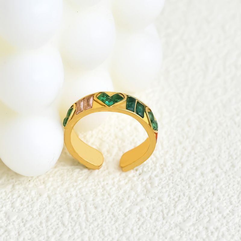 Modischer offener Ring mit Zirkonia, vergoldet, bunt, Emaille, kreatives Design, alltagstauglich, vielseitig, leichter Luxusschmuck_voghion.com