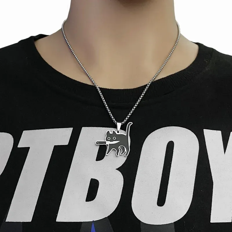 Collana con ciondolo a forma di gatto nero punk retrò da uomo, nuova decorazione, regalo artificiale, all'ingrosso_voghion.com