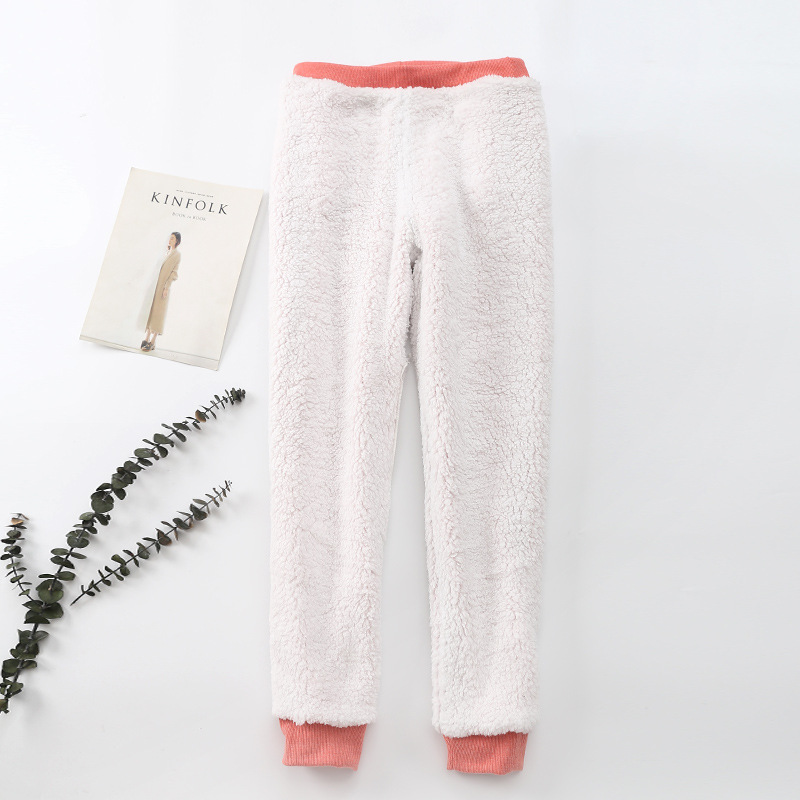 Pantaloni da donna caldi e spessi in pile di agnello, pantaloni sportivi larghi e pantaloni da studente solidi in pile_voghion.com