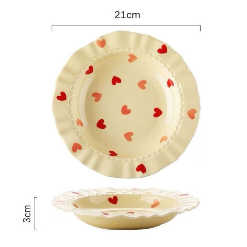 Creme Herz Spitze Strohhut Haushalt Deep Dish Keramik Pasta Hochwertiger Salat Teller Geschirr_voghion.com