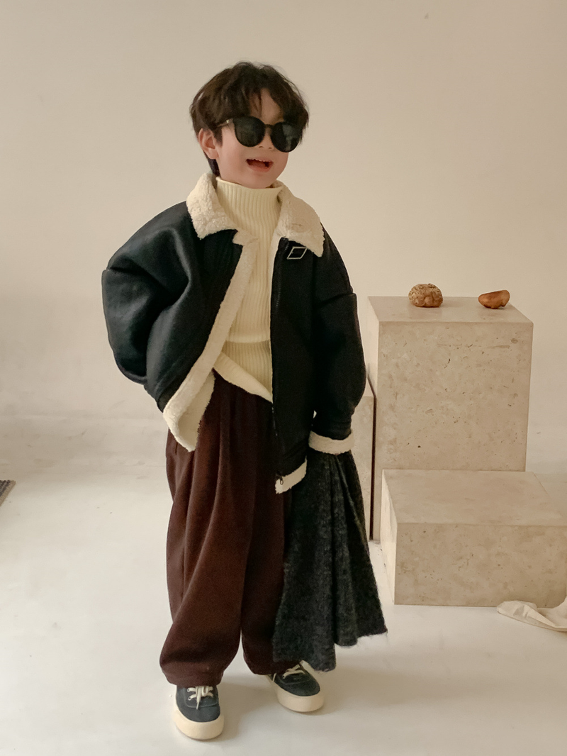 Children's Coat Winter Boy Korean Casual Fur Collar Leather Jacket Children's Extra Zipper Leather Jacket_voghion.com