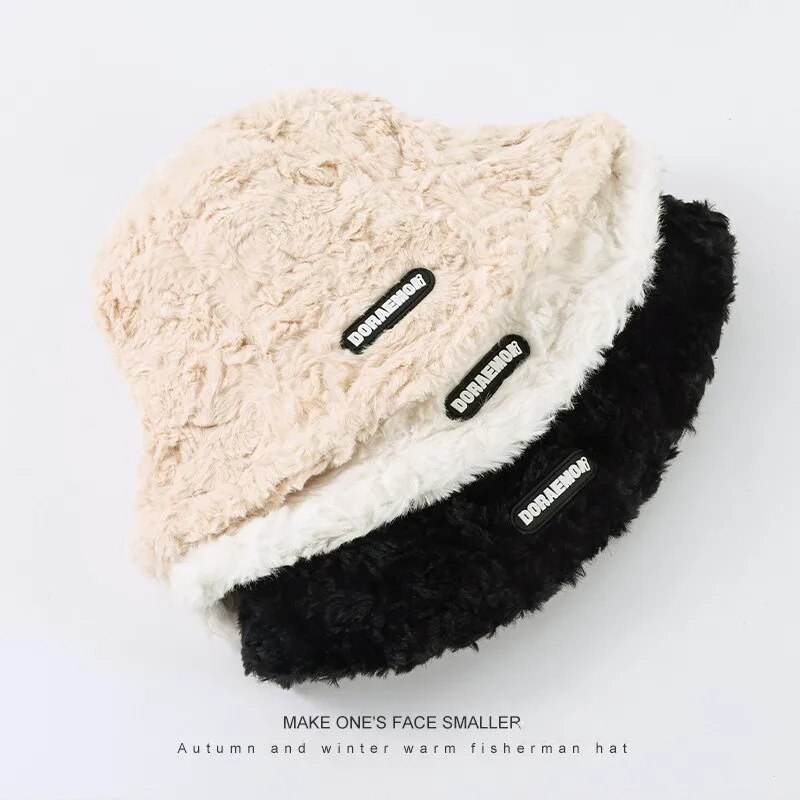 Autumn Winter Plush Bucket Hat Women Thicken Warm Fisherman Hats Korean Version Fashion Sunscreen Basin Caps 2024 New_voghion.com