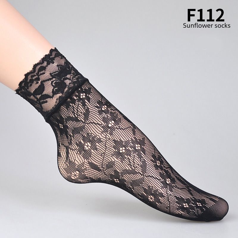 Summer socks hollow-out sexy black socks Women's European and American stockings thin jacquard fishnet socks summary_voghion.com