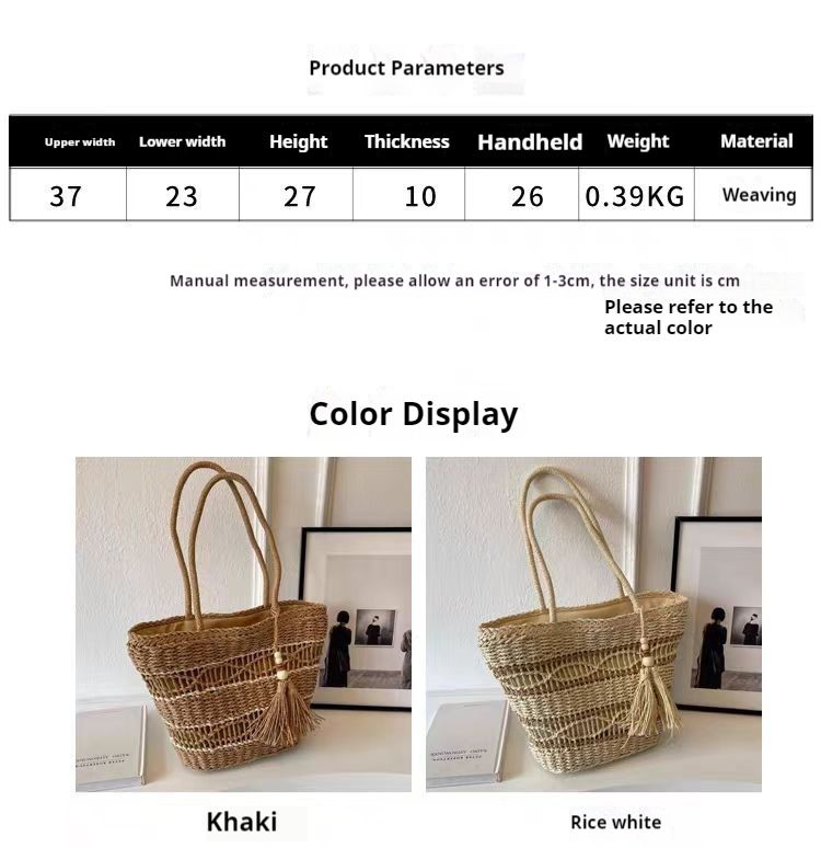 Hollow out paper rope woven bag, fashionable one shoulder grass woven bag, casual women's bag, beach bag with large capacity_voghion.com