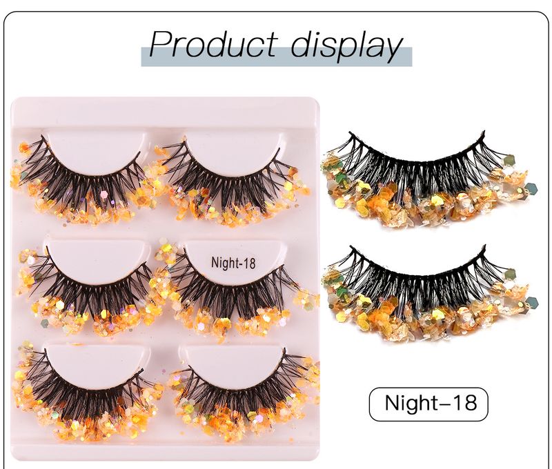 Polyester Sequin False Eyelashes, Glow - In - The - Dark Style For Stage Performances, Wholesale, Thick, Curly & Voluminous_voghion.com